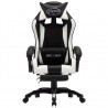 Silla gaming con reposapiés cuero sintético blanco y negro 2