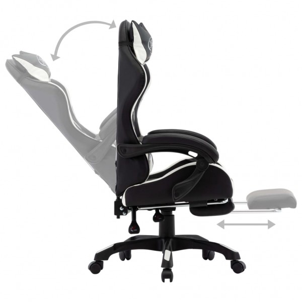 Silla gaming con reposapiés cuero sintético blanco y negro M 4