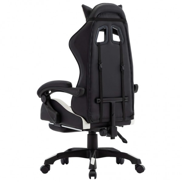 Silla gaming con reposapiés cuero sintético blanco y negro M 5