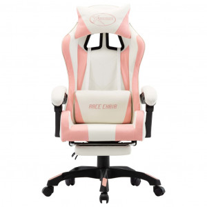 Silla gaming con reposapiés cuero sintético rosa y blanco H
