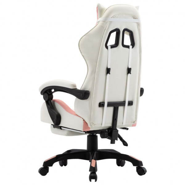 Silla gaming con reposapiés cuero sintético rosa y blanco M 5