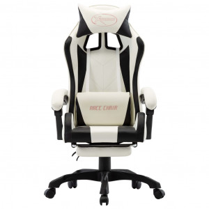 Silla gaming con reposapiés cuero sintético negro y blanco H