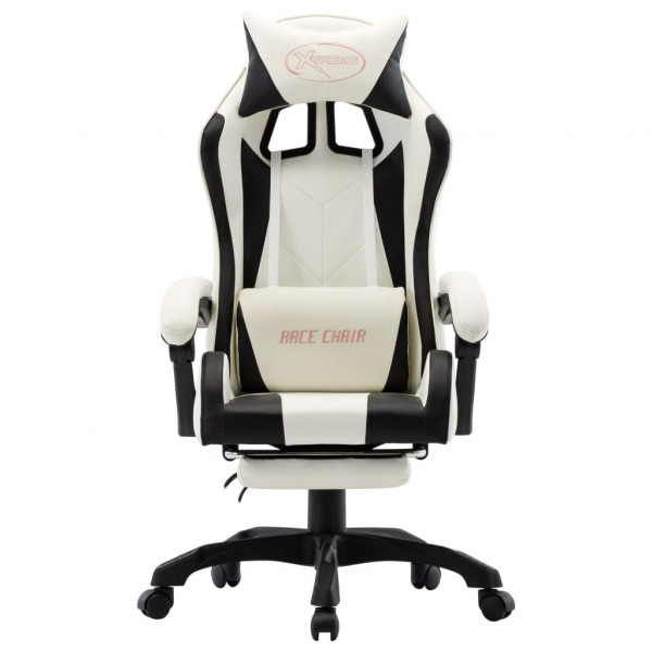 Silla gaming con reposapiés cuero sintético negro y blanco M 2