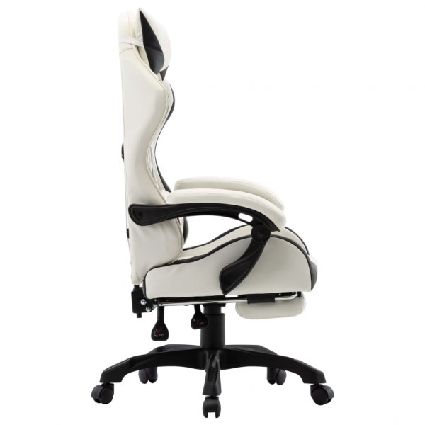 Silla gaming con reposapiés cuero sintético negro y blanco M 3