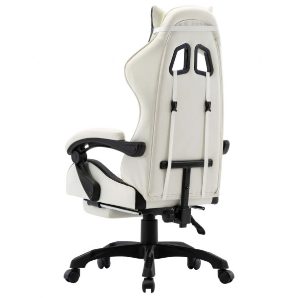 Silla gaming con reposapiés cuero sintético negro y blanco M 5