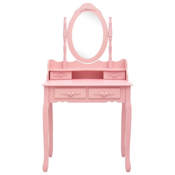 Juego de tocador y taburete madera paulownia rosa 75x69x140 cm M 4