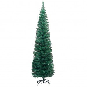 Árvore de Natal artificial fina com suporte 240 cm PVC verde H