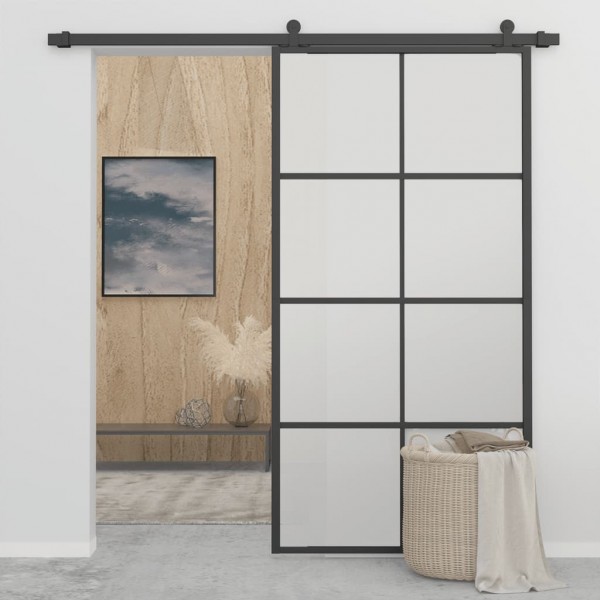 Puerta corredera aluminio y ESG vidrio negra 102.5x205 cm M 3