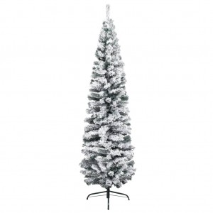 Árbol de Navidad artificial delgado verde con nieve PVC 240 cm H
