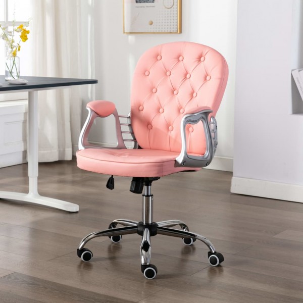 Silla de oficina giratoria de cuero sintético rosa D