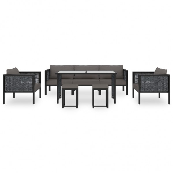8 pcs conjunto lounge de jardim c/ almofadões vime PE antracite D