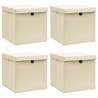 Caixas de arrumação com tampa 4 pcs 32x32x32 cm tecido creme 1