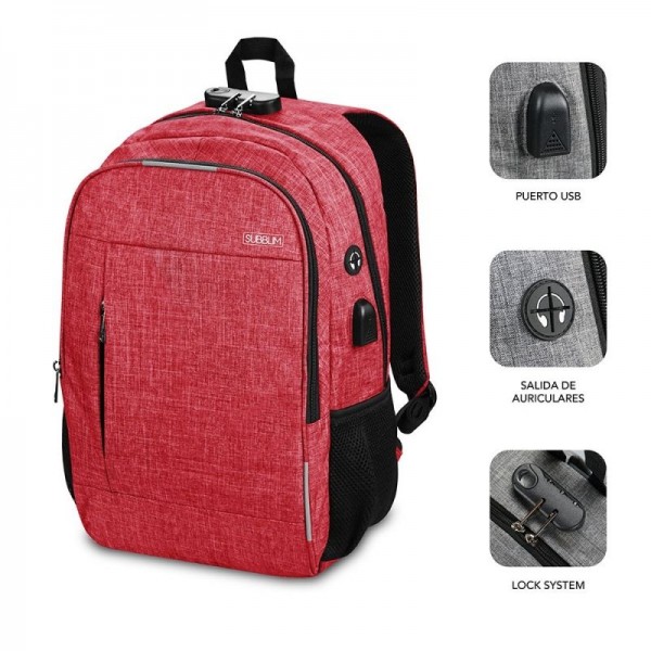 Mochila subblim urban lock rede para portáteis até 16'/40.64cm rosa M 4
