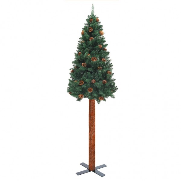 Árbol de Navidad delgado madera auténtica y piñas PVC 150 cm M 2