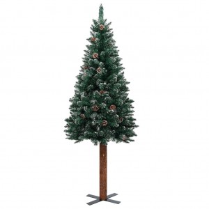 Árbol de Navidad delgado madera auténtica y piñas PVC 150 cm H