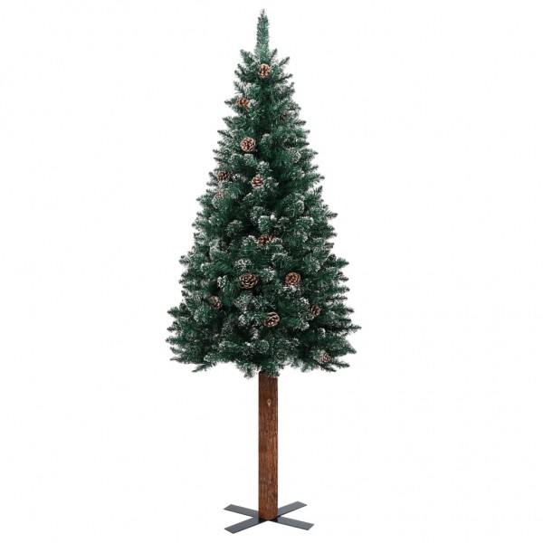 Árbol de Navidad estrecho con madera real y nieve 180 cm verde M 2