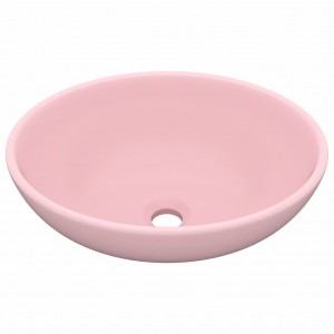 Lavatório luxuoso formato oval 40x33 cm cerâmica rosa mate H