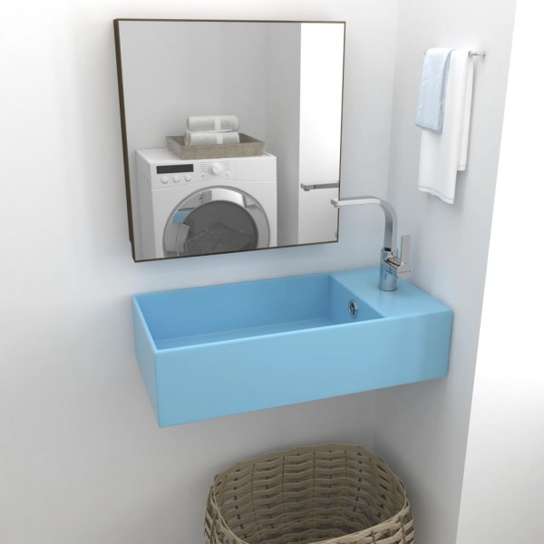 Lavabo con rebosadero cerámica azul claro D