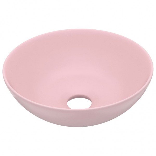 Lavabo de cuarto de baño redondo cerámica rosa mate M 2