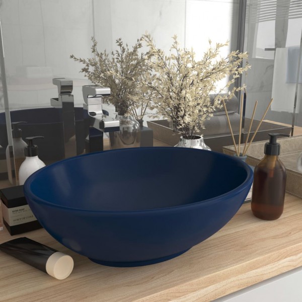 Lavabo de lujo ovalado cerámica azul oscuro mate 40x33 cm D