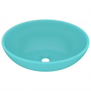 Lavatório luxuoso oval 40x33cm cerâmica verde-claro mate H