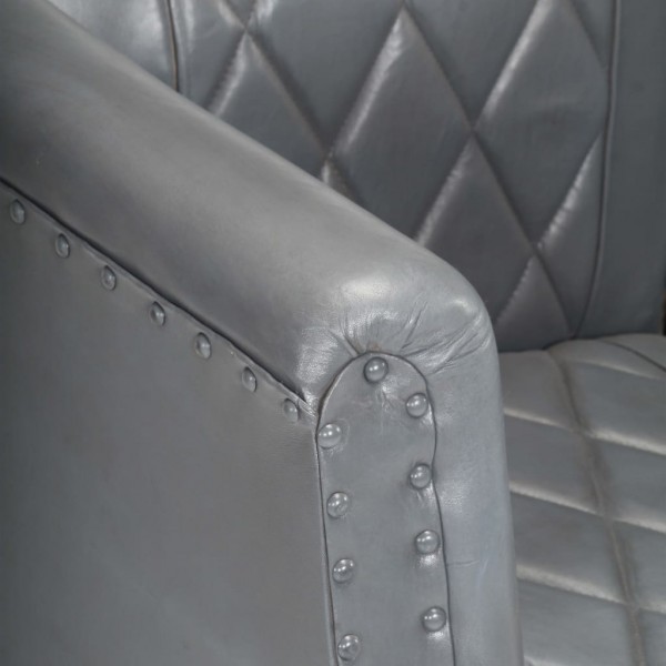 Sillón diseño de cubo cuero de cabra auténtico gris M 2