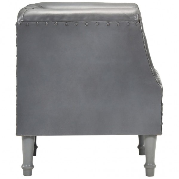 Sillón diseño de cubo cuero de cabra auténtico gris M 4