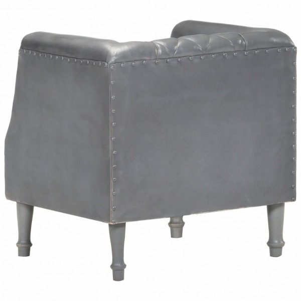 Sillón diseño de cubo cuero de cabra auténtico gris M 5