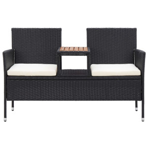 Banco de jardim 2 lugares com mesa centro 143 cm vime PE preto H