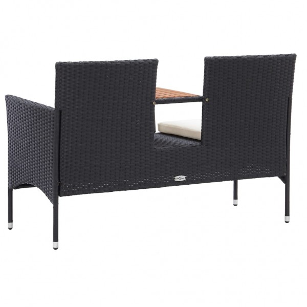 Banco de jardim 2 lugares com mesa centro 143 cm vime PE preto M 4