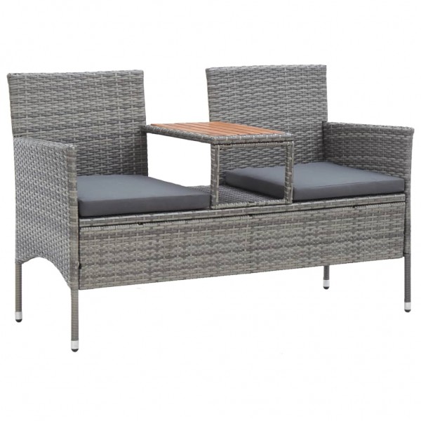 Banco de jardín 2 plazas con mesita ratán sintético gris 143 cm D