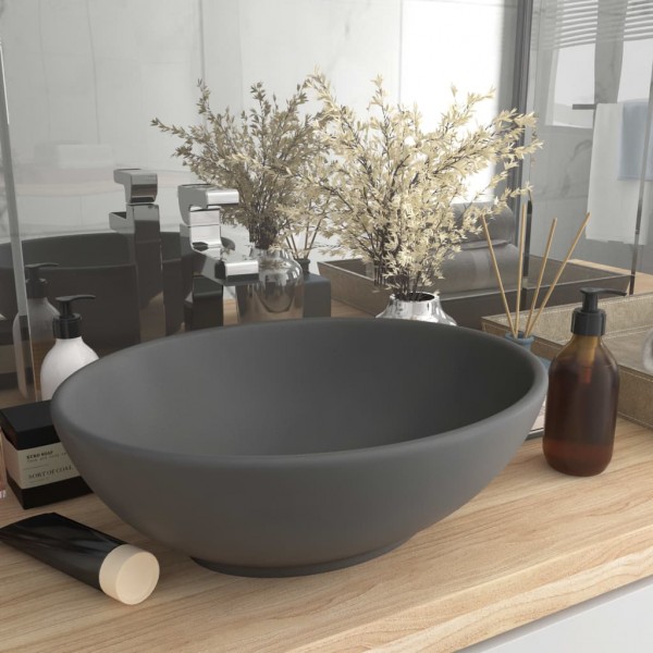 Lavabo de lujo ovalado cerámica gris oscuro mate 40x33 cm D