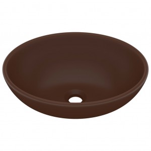 Lavatório luxuoso oval 40x33cm cerâmica castanho-escuro mate H