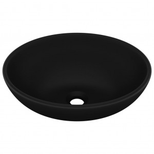 Lavatório luxuoso formato oval 40x33 cm cerâmica preto mate H