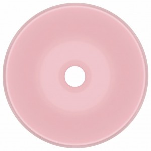 Lavatório luxuoso redondo 40x15 cm cerâmica rosa mate H