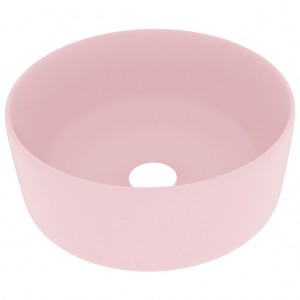 Lavabo de lujo redondo cerámica rosa mate 40x15 cm H