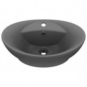 Lavabo lujoso con rebosadero cerámica gris oscuro 58.5x39 cm H