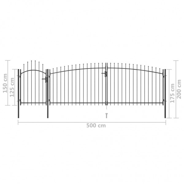 Puerta de valla de jardín con punta de lanza 5x2 m negro M 5
