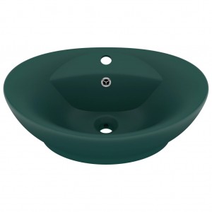 Lavabo lujo con rebosadero cerámica verde oscuro 58.5x39 cm H