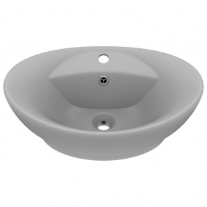 Lavabo lujoso ovalado con rebosadero cerámica gris claro mate H