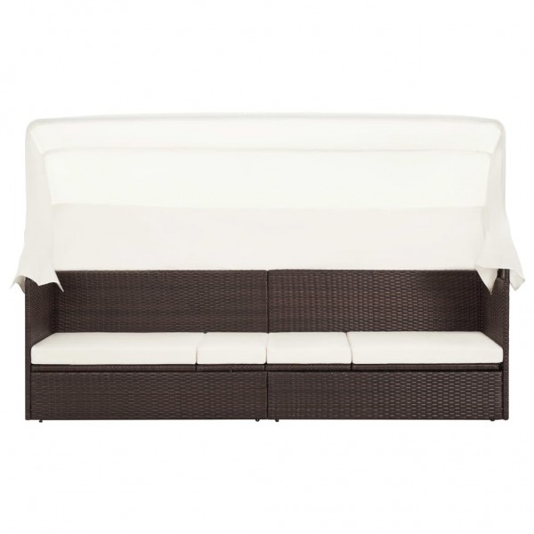 Sofá de jardim com toldo vime castanho M 2