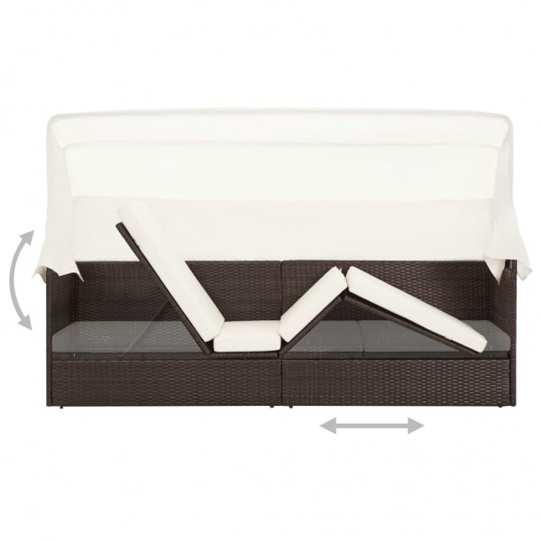 Sofá de jardim com toldo vime castanho M 5