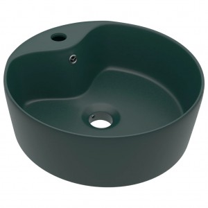 Lavabo lujo con rebosadero cerámica verde oscuro mate 36x13 cm H