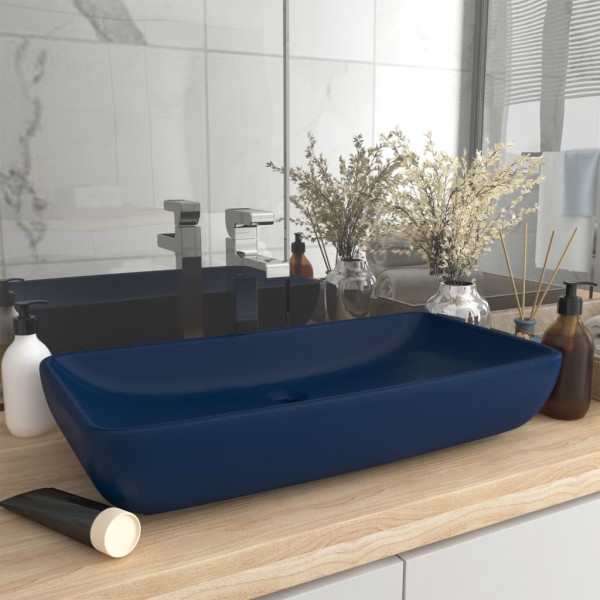 Lavabo rectangular de lujo cerámica azul oscuro mate 71x38 cm D
