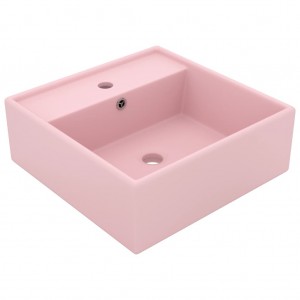 Lavatório luxuoso quadrado 41x41 cm cerâmica rosa mate H