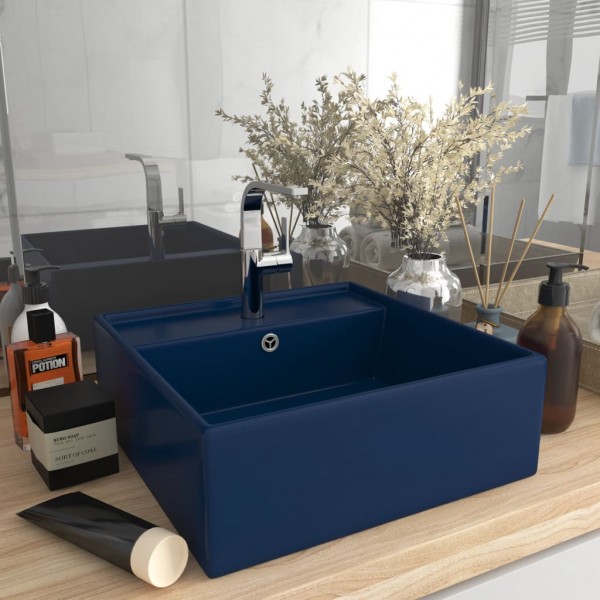 Lavabo cuadrado rebosadero cerámica azul oscuro mate 41x41cm D