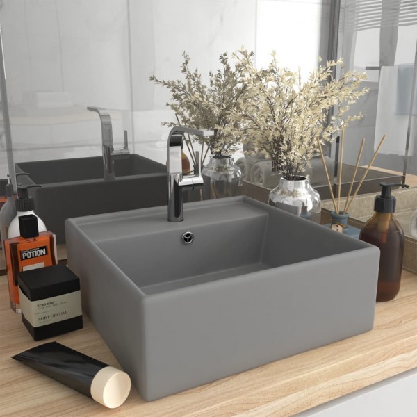 Lavabo cuadrado rebosadero cerámica gris claro mate 41x41 cm D