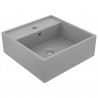 Lavabo cuadrado rebosadero cerámica gris claro mate 41x41 cm 2