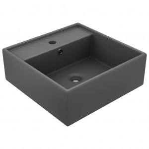 Lavabo lujoso cuadrado rebosadero cerámica gris oscuro 41x41 cm H