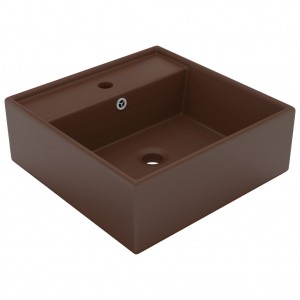 Lavatório luxuoso quadrado 41x41 cm cerâmica castanho mate H